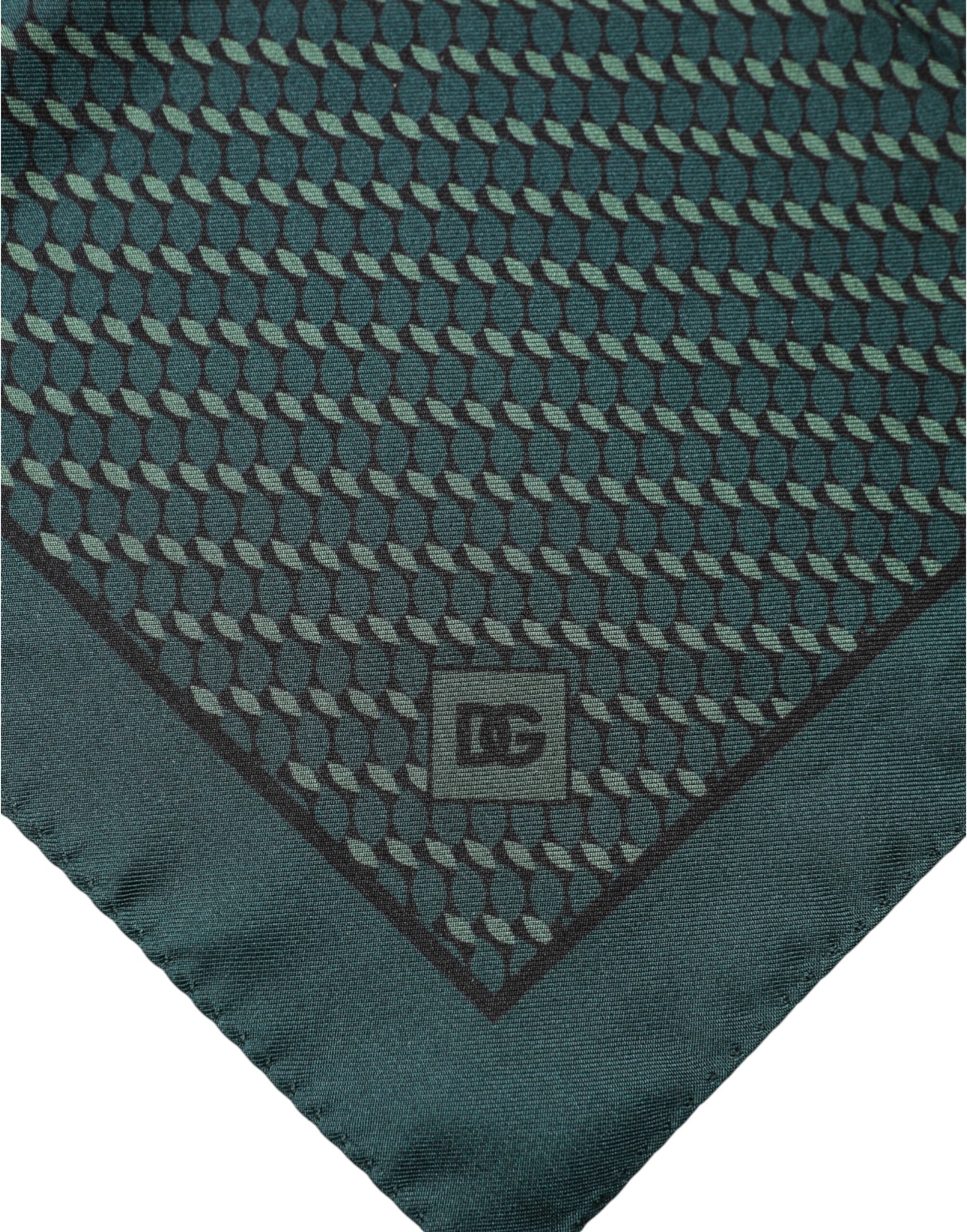 Dolce & Gabbana Dark Green Silk Patterned Handkerchief 32cm x 31cm Men's Scarf