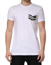 Dolce & Gabbana White Stripes Cotton Crew Neck Tee Men's T-shirt