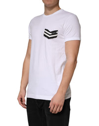 Dolce & Gabbana White Stripes Cotton Crew Neck Tee Men's T-shirt