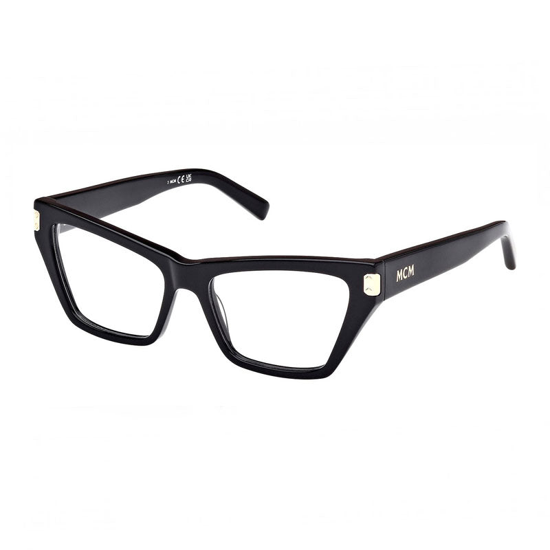 MCM Eyeglasses Cat Eye Full Rim, Shiny Black Frame and Clear Demo Lenses Lens MW5005001