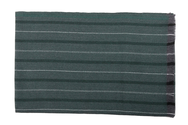 Ermenegildo Zegna Green Fine Stripe Pure Wool Fringe Scarf