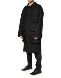 Dolce & Gabbana Black Pockets Collared Trench Coat Men's Jacket