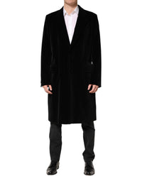 Dolce & Gabbana Black Cotton Velvet Long Trench Coat Men's Jacket