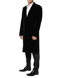 Dolce & Gabbana Black Cotton Velvet Long Trench Coat Men's Jacket