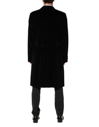 Dolce & Gabbana Black Cotton Velvet Long Trench Coat Men's Jacket