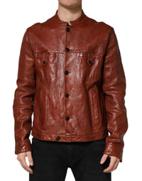 Dolce & Gabbana Brown Leather Button Down Men Biker Men's Jacket
