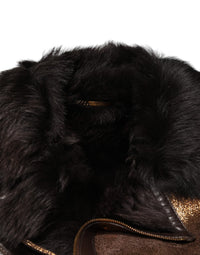Dolce & Gabbana Bronze Leather Fur Full Zip Men Biker Men's Jacket