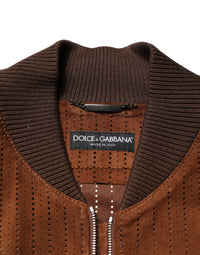 Dolce & Gabbana Brown Velvet Calfskin Full Zip Biker Men's Jacket