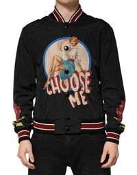 Dolce & Gabbana Black Pin Up Button Down Men Bomber Men's Jacket