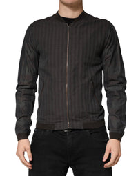 Dolce & Gabbana Black Stripes Cotton Full Zip Bomber Men's Jacket