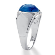 Men's Silver Tone Oval Shaped Simulated Blue Star Sapphire Ring