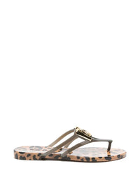 Dolce & Gabbana Women Leopard Print Flip-Flops With Logo