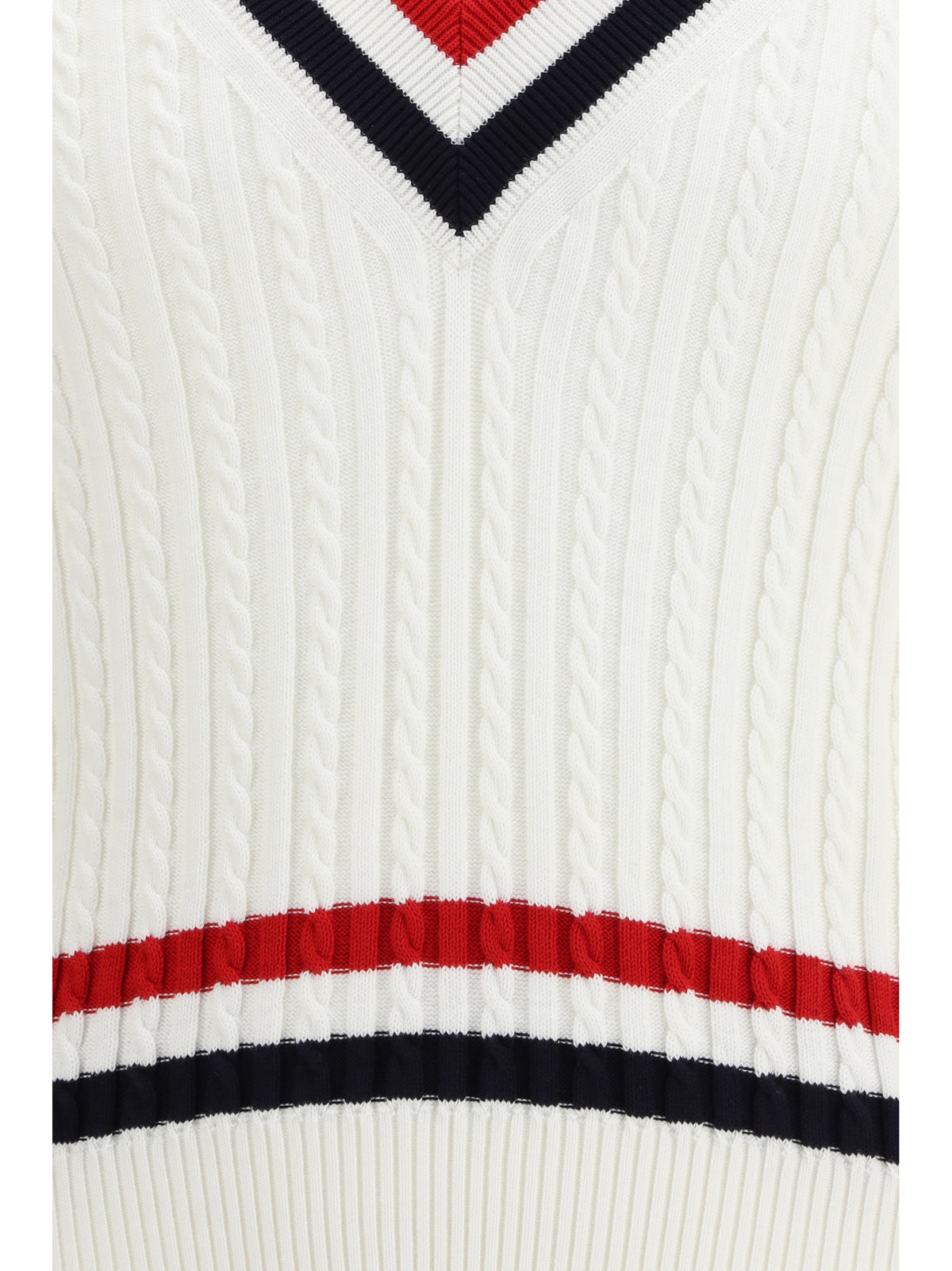 THOM BROWNE Thom Browne Men Intarsia Cable-Knit V-Neck Sweater