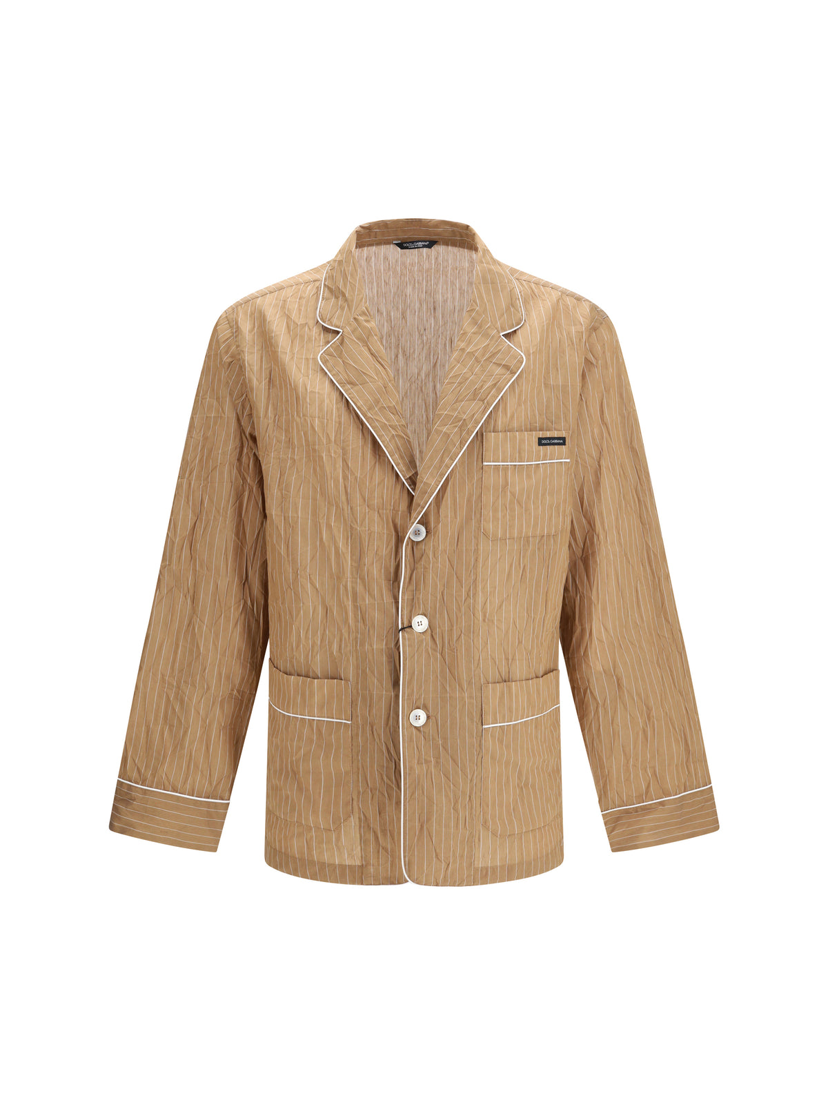 Dolce & Gabbana Men Vanity Shirt-Style Robe In Froissé Striped Fabric