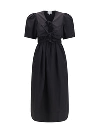Ganni Women Midi Dress With Bows And Puff Shoulders