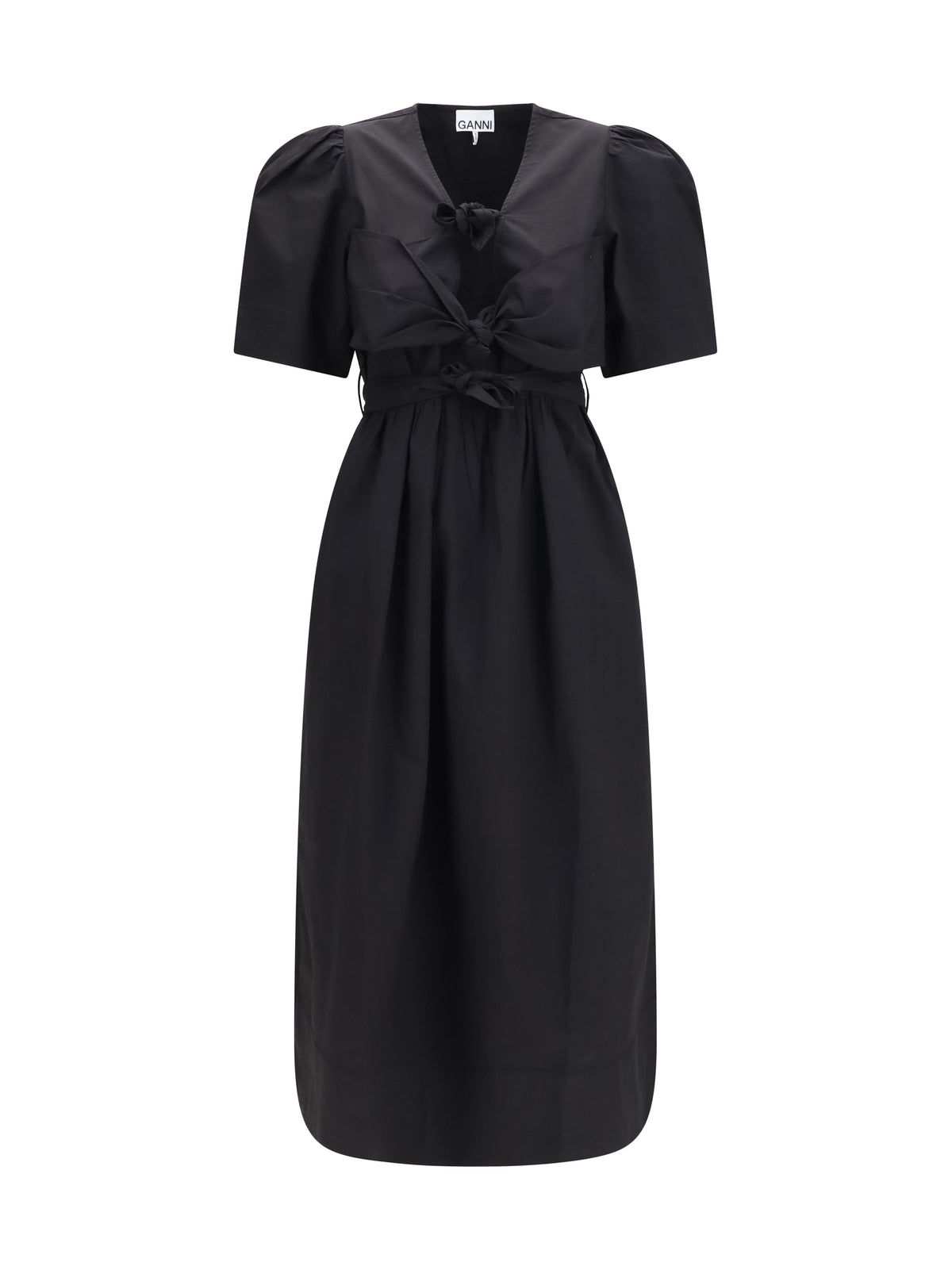 Ganni Women Midi Dress With Bows And Puff Shoulders