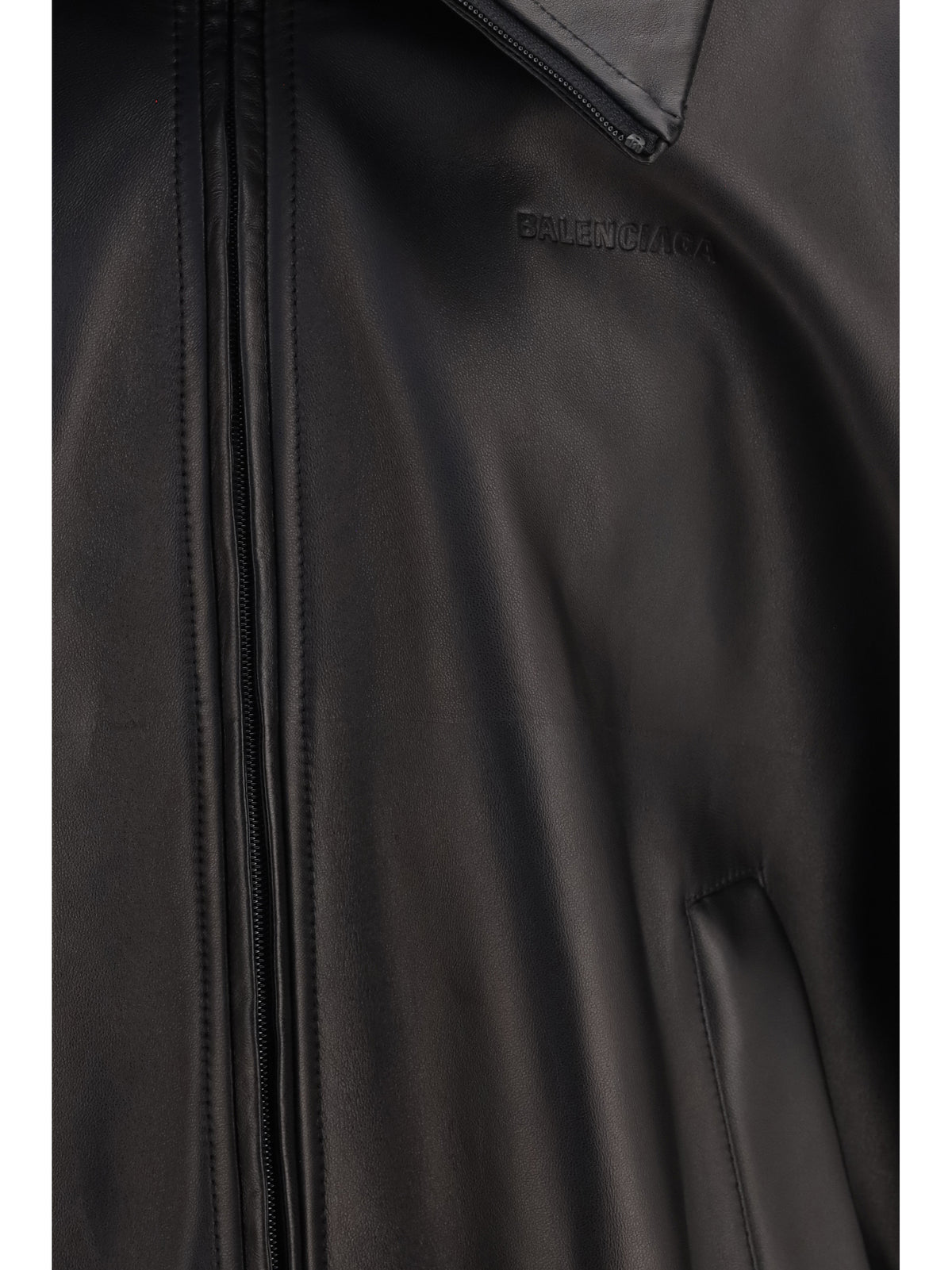 Balenciaga Men High-Neck Leather Jacket