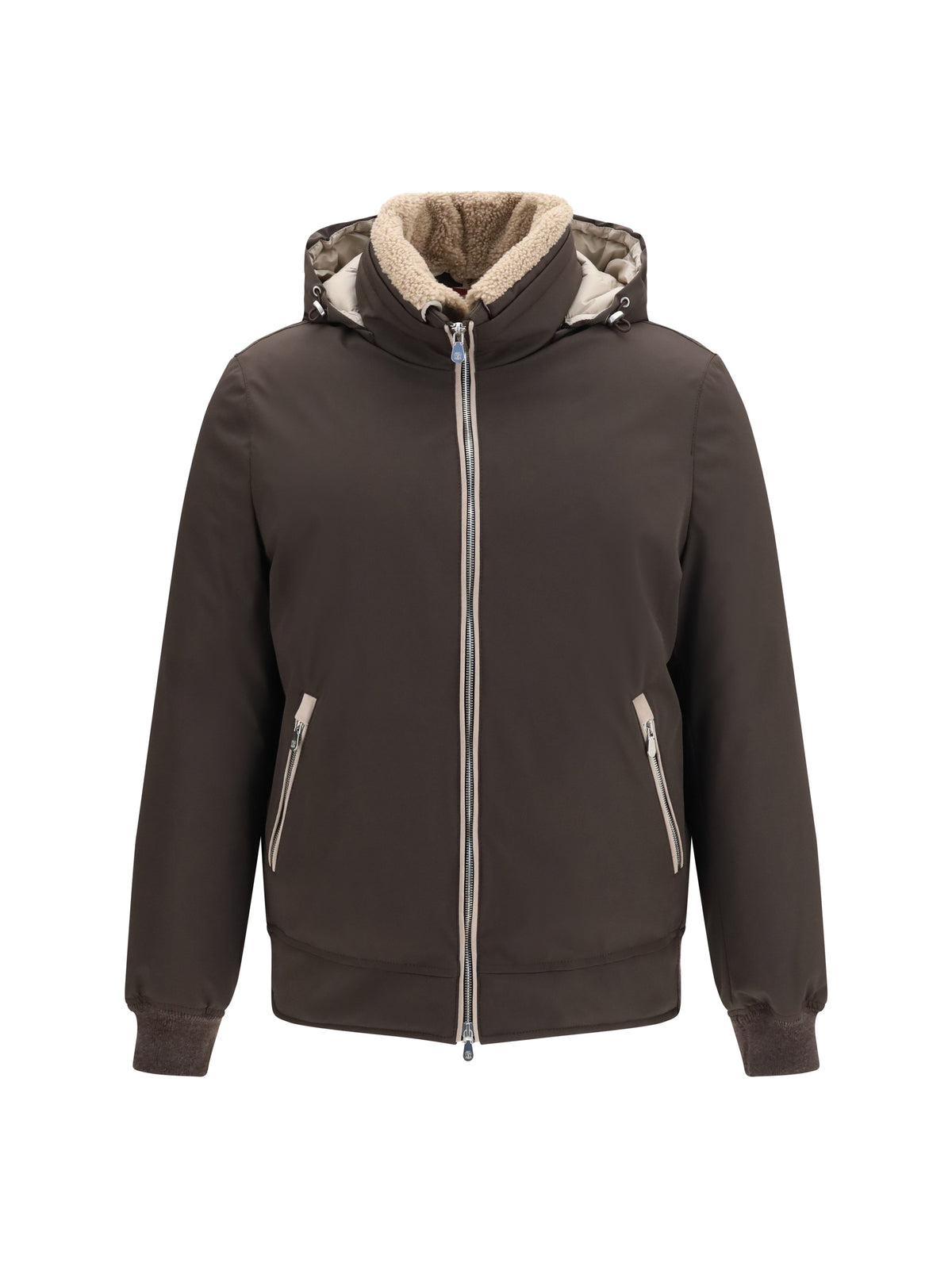 Brunello Cucinelli Men Nylon Down Jacket With Removable Hood