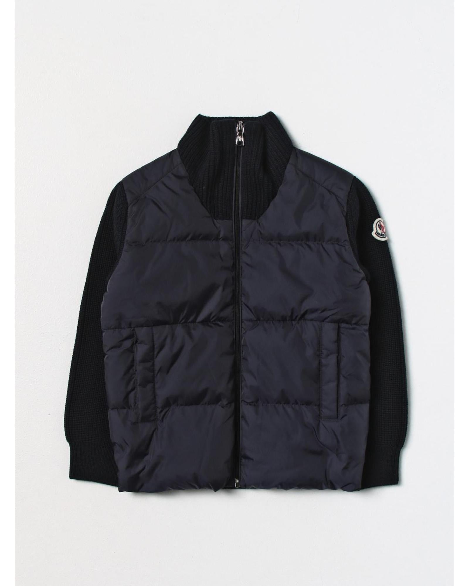 Moncler Kids Puffer Jacket with Knit Sleeves Blue