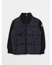 Moncler Kids Puffer Jacket with Knit Sleeves Blue