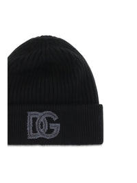 DOLCE & GABBANA Dolce & Gabbana Men Logo English Rib Knit Beanie