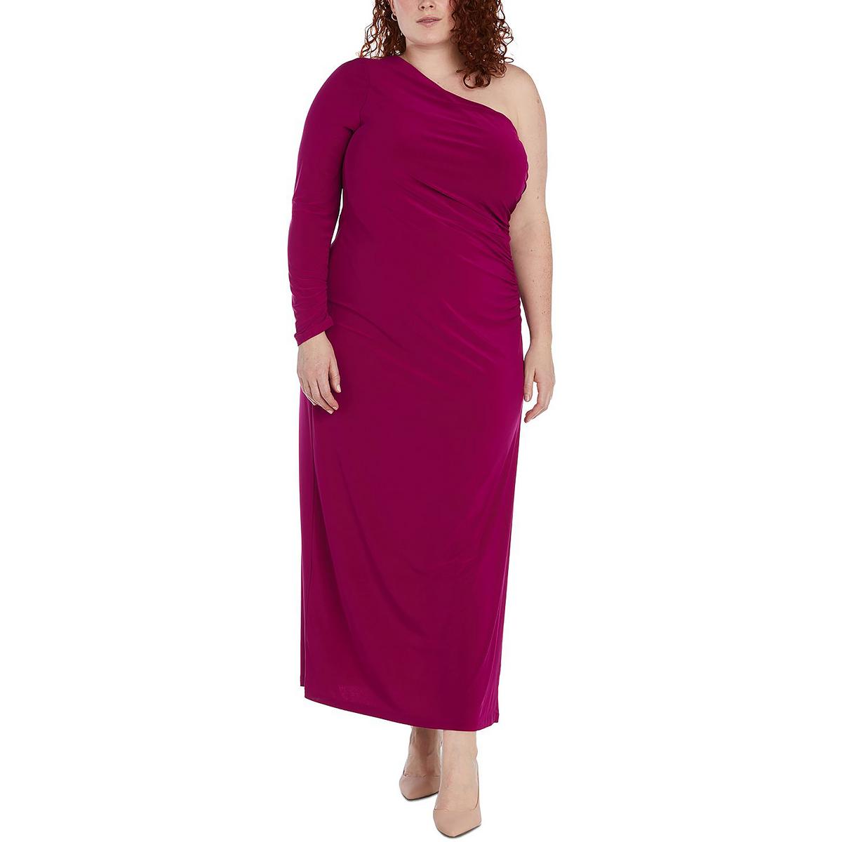 Plus Womens Jersey One Shoulder Evening Dress