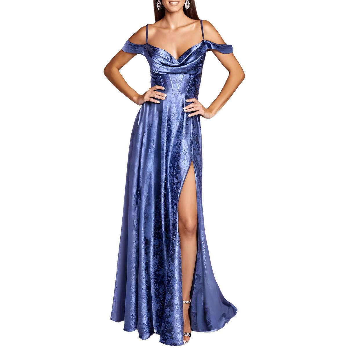 Juniors Womens Floral Print Polyester Evening Dress 3 Chambray