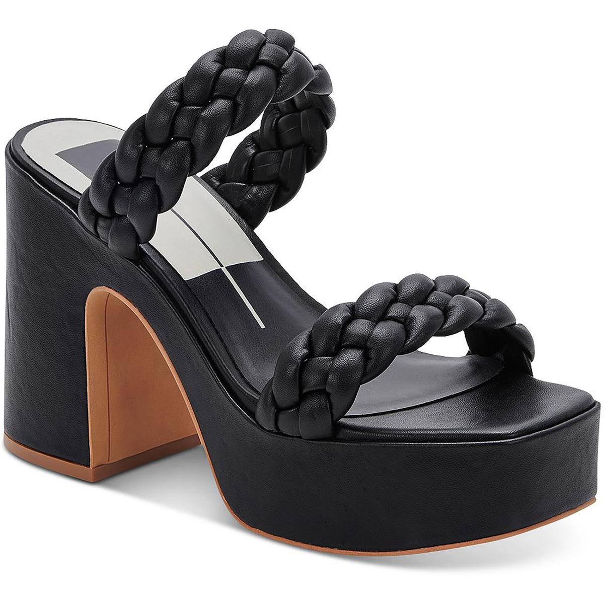 Wiley Womens Faux Leather Slip-On Platform Sandals Black Stella