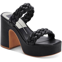 Wiley Womens Faux Leather Slip-On Platform Sandals Black Stella