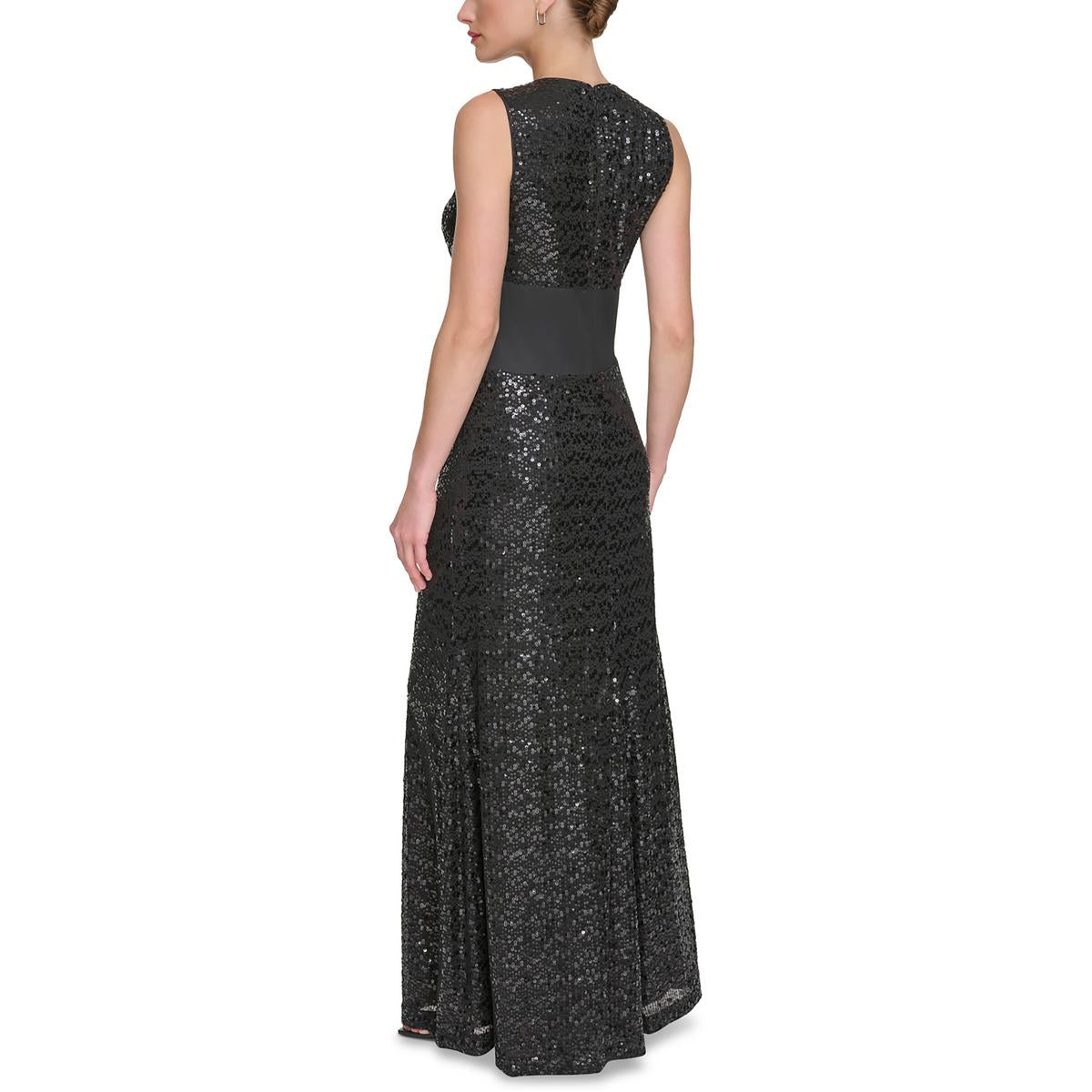 Womens Satin Inset Sequined Evening Dress