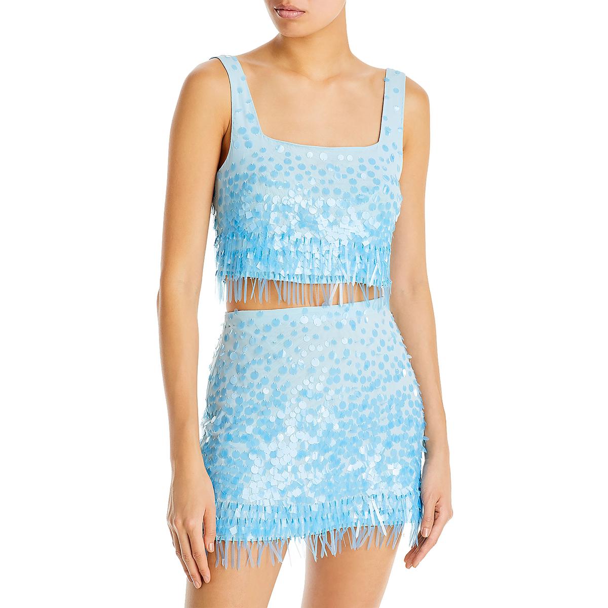 Womens Sequined Fringe Cropped