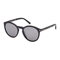 Tom Ford Sunglasses Round Full Rim, Shiny Black Frame and Smoke Polarized Lens FT1021-N01D