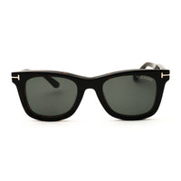 Tom Ford Tom Ford Eyeglasses Square Full Rim, Dark Havana Frame and Clear Blue Light Protection with Green Clip-On Lens FT5970-B052