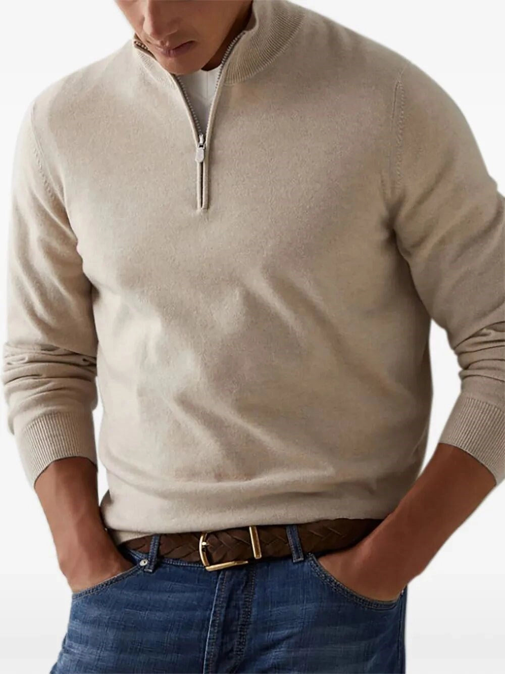 Brunello Cucinelli Men Cashmere Sweater With Half Zip