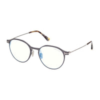 Tom Ford Tom Ford Eyeglasses Round Full Rim, Matte Dark Ruthenium Shiny Grey Havana Frame and Clear Blue Light Block Lens FT5866-B013