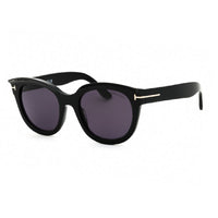 Tom Ford Sunglasses Round Full Rim, Shiny Black Frame and Smoke Lens FT111401A