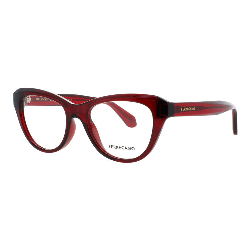 Salvatore Ferragamo Eyeglasses Cat Eye Full Rim, Transparent Red Frame and Clear Demo Lenses Lens SF2989616