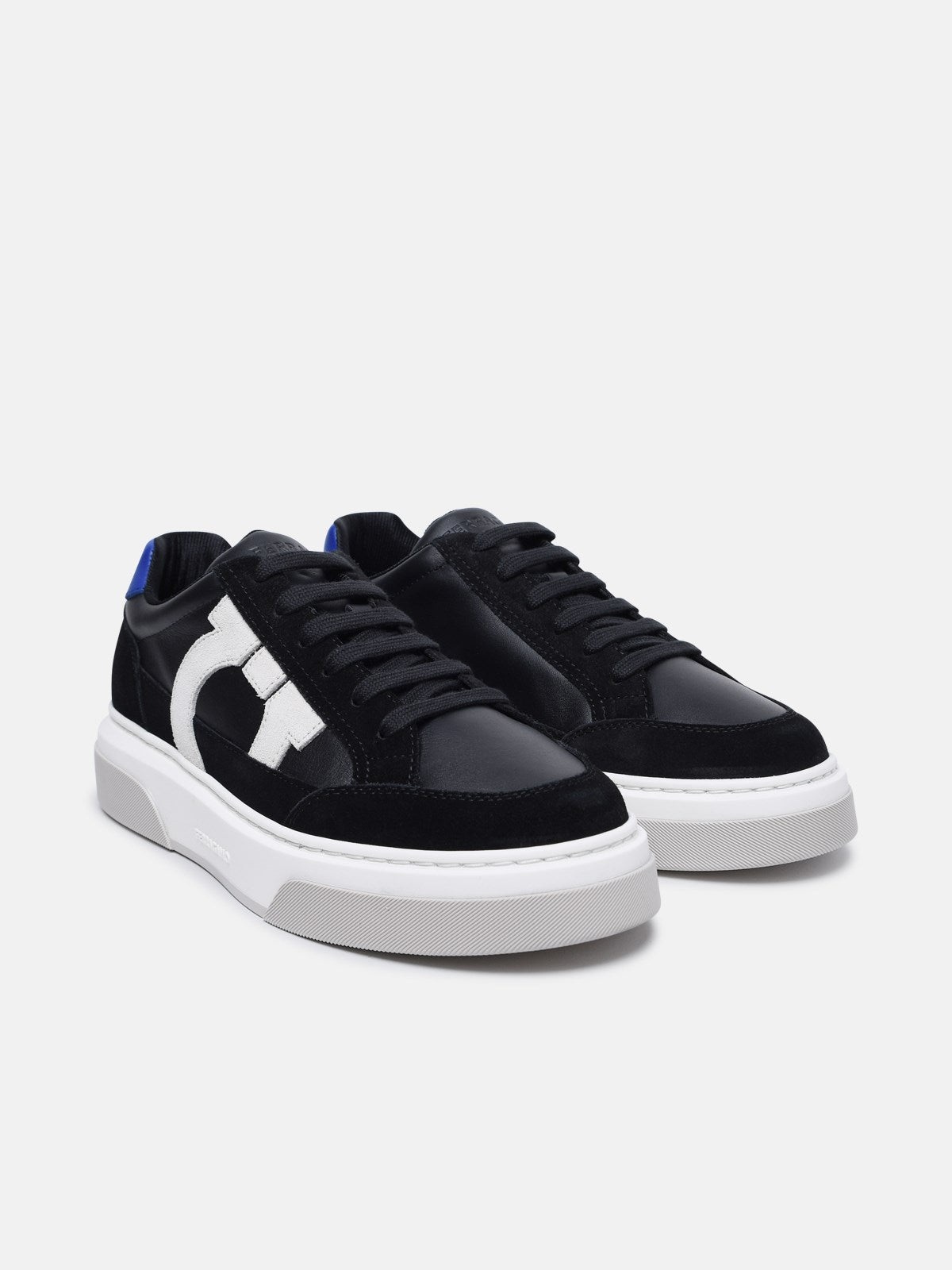FERRAGAMO Ferragamo Men Cassina' Black Leather Blend Sneakers