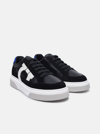 FERRAGAMO Ferragamo Men Cassina' Black Leather Blend Sneakers