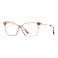 Tom Ford Eyeglasses Cat Eye Full Rim, Shiny Light Brown Frame and Clear/Blue-Light Block Lenses Lens FT5687-B045