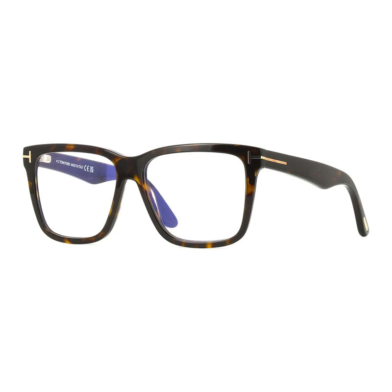 Tom Ford Eyeglasses Square Full Rim, Dark Havana Frame and Clear with Magnetic Clip-On Brown Lens FT6069-B052