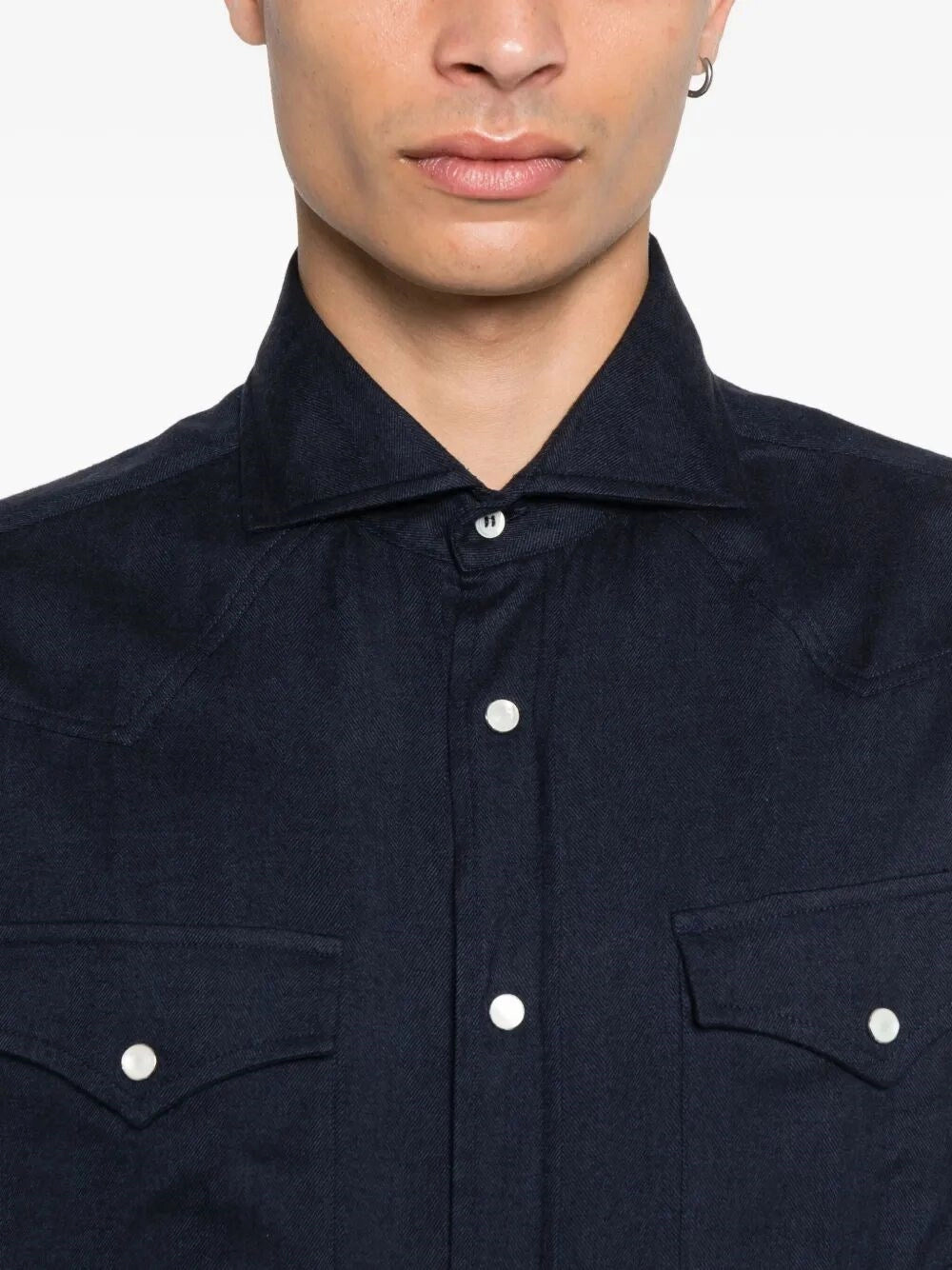 Brunello Cucinelli Men Flannel Chevron Shirt In Stretch Cotton