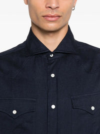 Brunello Cucinelli Men Flannel Chevron Shirt In Stretch Cotton