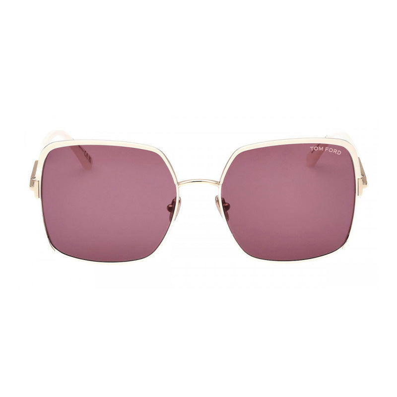 Tom Ford Sunglasses Square Full Rim, Shiny Rose Gold Frame and Violet Lens FT100632Y