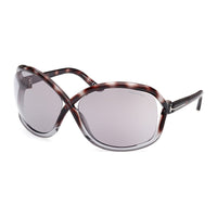 Tom Ford Geometric Semi Rim, with a Dark Havana/Pink frame and Violet Gradient Mirror lens. Brown