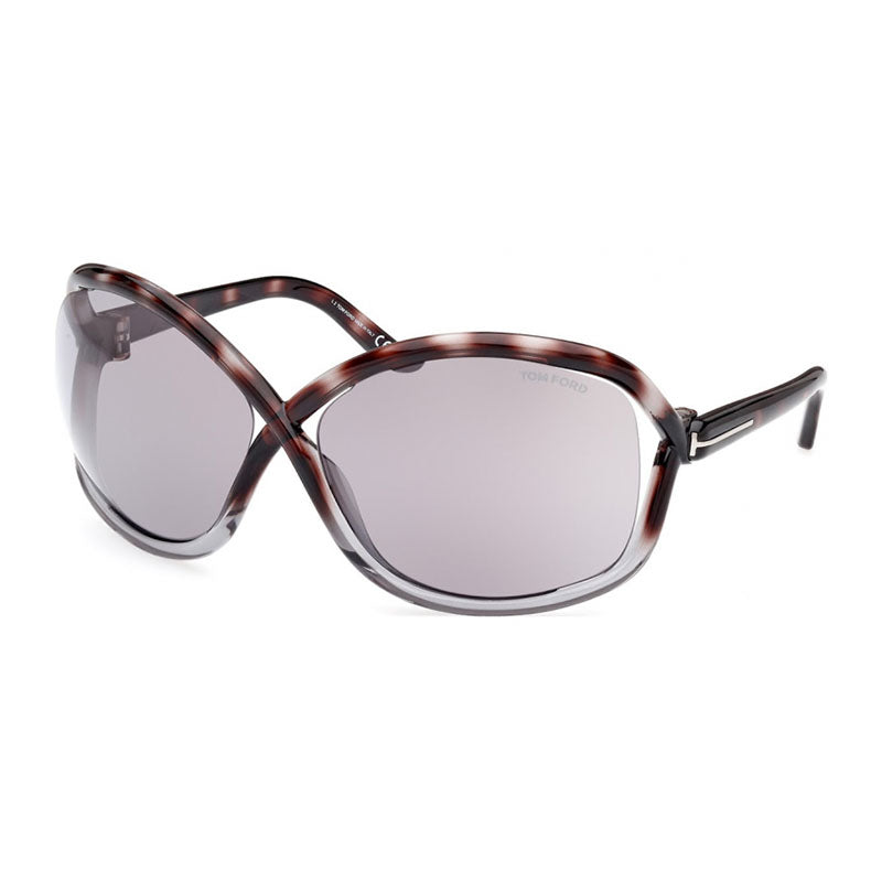 Tom Ford Geometric Semi Rim, with a Dark Havana/Pink frame and Violet Gradient Mirror lens. Brown
