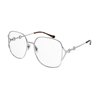 Gucci Eyeglasses Square Full Rim, Silver Frame and Clear Demo Lenses Lens GG1019O002