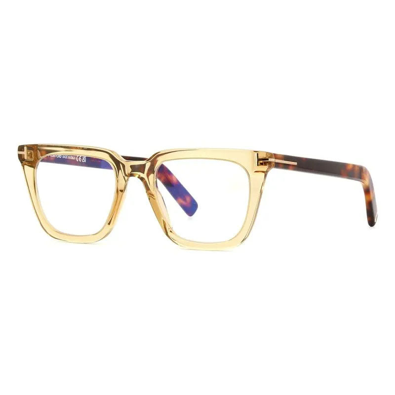 Tom Ford Tom Ford Eyeglasses Square Full Rim, Shiny Light Brown Frame and Clear/Blue-Light Block Lens Lens FT5963-B045