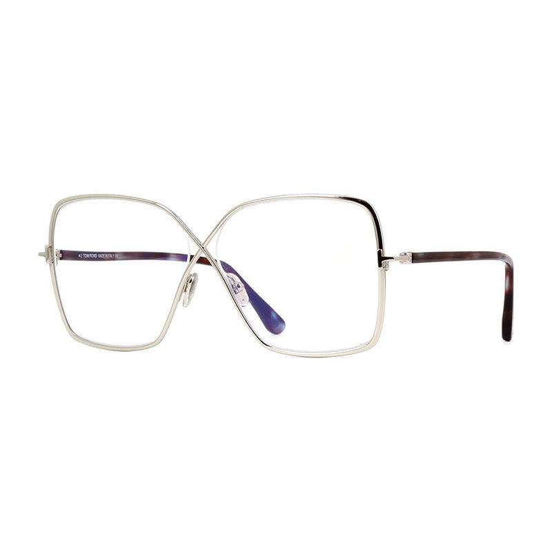 Tom Ford Eyeglasses Square Full Rim, Shiny Palladium Frame and Clear Blue Light Block Lens FT5841-B016