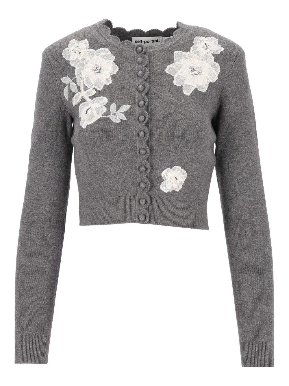 Self-portrait Self-Portrait Women Knit Cardigan With Lace Flowers